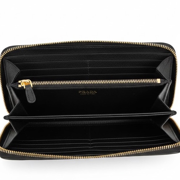 Prada Saffiano Leather Zip Wallet - Black (Nero) w/ Dust Bag - Picture 6 of 10